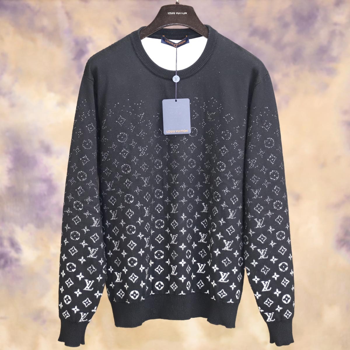  genuine article beautiful goods Louis Vuitton 20AW gradation monogram total pattern knitted sweater men's M black tops long sleeve domestic regular goods LOUIS VUITTON