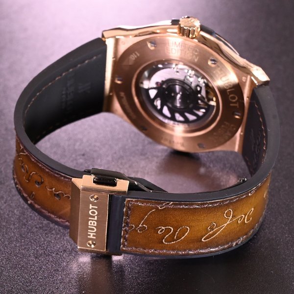 本物 極上品 ウブロ×ベルルッティ K18キングゴールド クラシックフュージョン メンズウォッチ 金無垢自動巻腕時計 箱 ギャラ 付属品完品の画像6