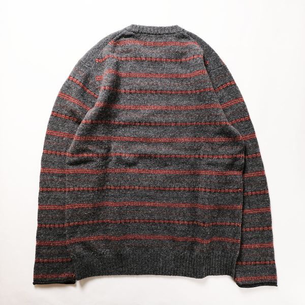 90's 00's Jクルー J.CREW クルーネック ボーダー ウール ニットセーター (Ｍ) グレーベース 90年代 00年代 舊タグ オールド