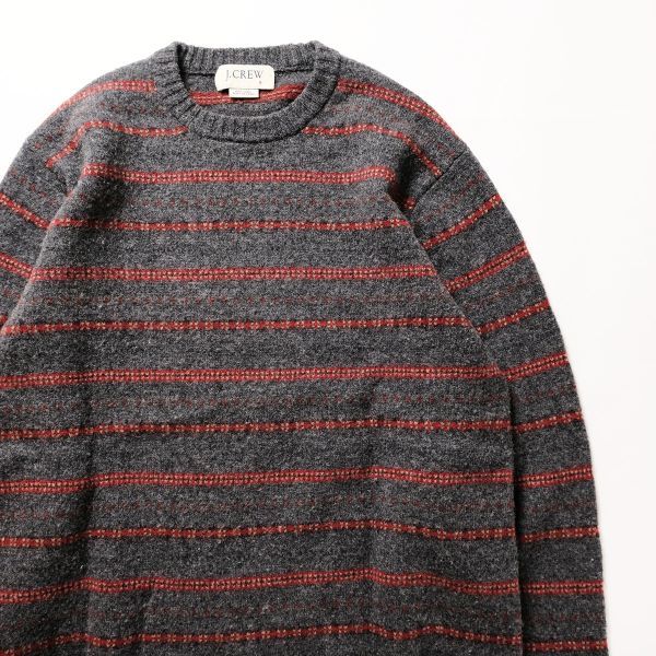 90's 00's Jクルー J.CREW クルーネック ボーダー ウール ニットセーター (Ｍ) グレーベース 90年代 00年代 旧タグ オールド