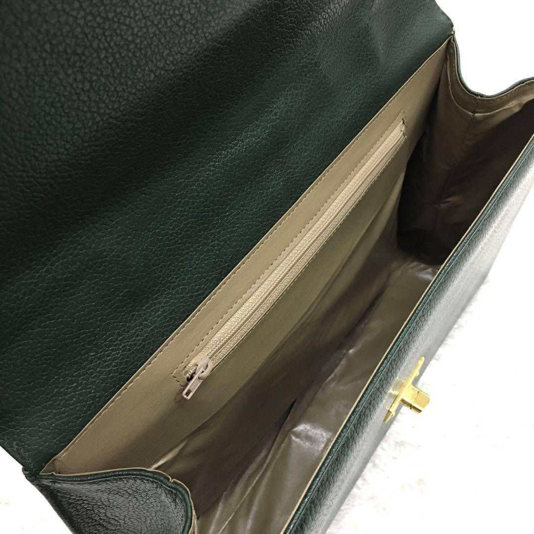 エキゾチックレザー フォーマル ハンドバッグ レザーバッグ かぶせ ハンドル リザード ターンロック金具 緑 ショルダーベルトなし