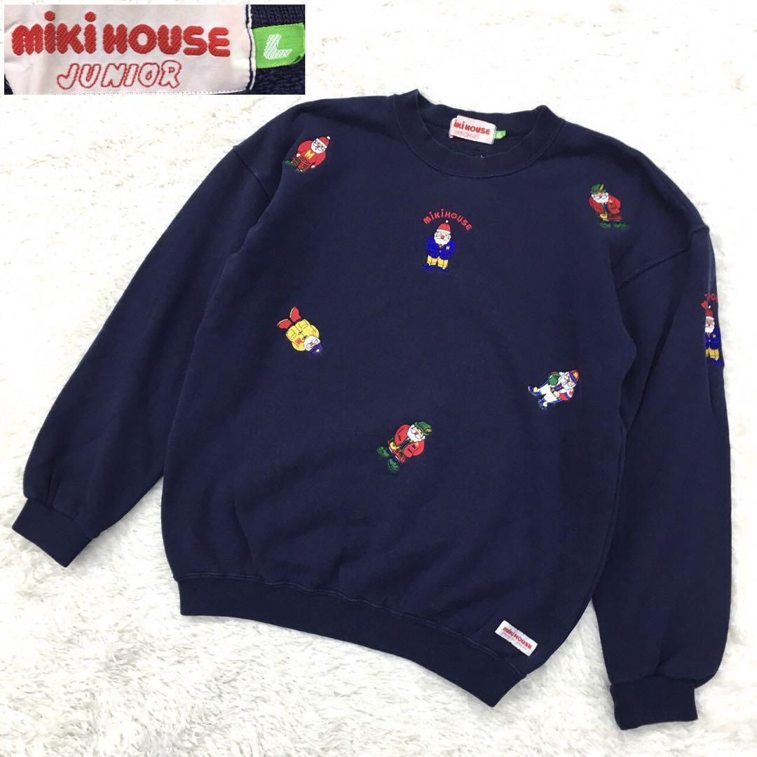 MIKI HOUSE ミキハウス スウェット トレーナー サンタクロース 刺繍 長袖 丸首 コットン プルオーバー 子供 キッズ サイズL  紺色｜PayPayフリマ