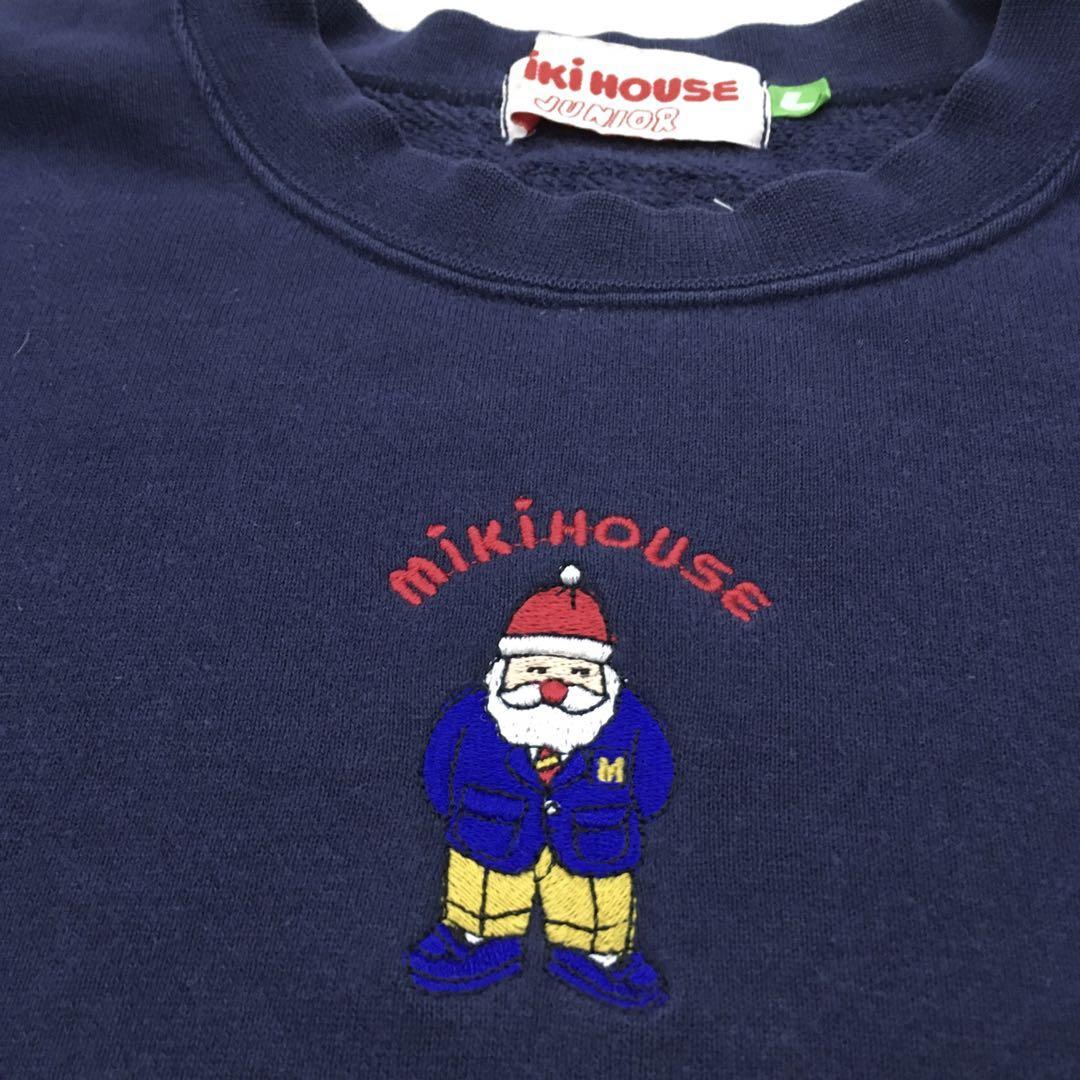 MIKI HOUSE Miki House тренировочный футболка Santa Claus вышивка длинный рукав круглый вырез хлопок тянуть over ребенок Kids размер L темно-синий цвет 