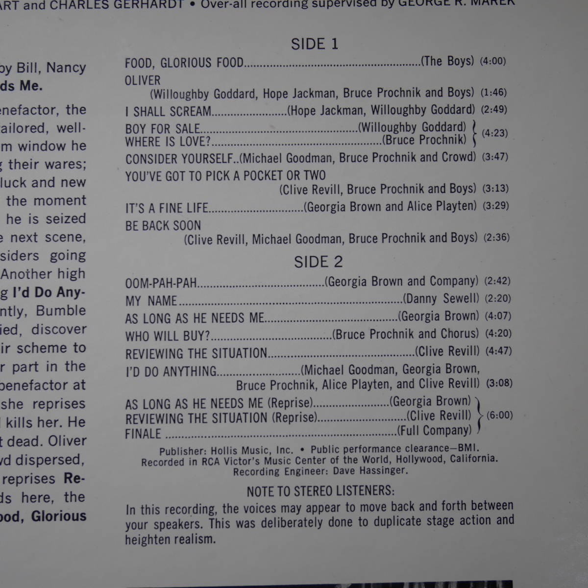 アナログ ●LLIONEL BART'S OLIVER ORIGINAL BROADWAY CAST RECORDING ～ RCA VICTOR (US) LSOD-2004 STEREO_画像4