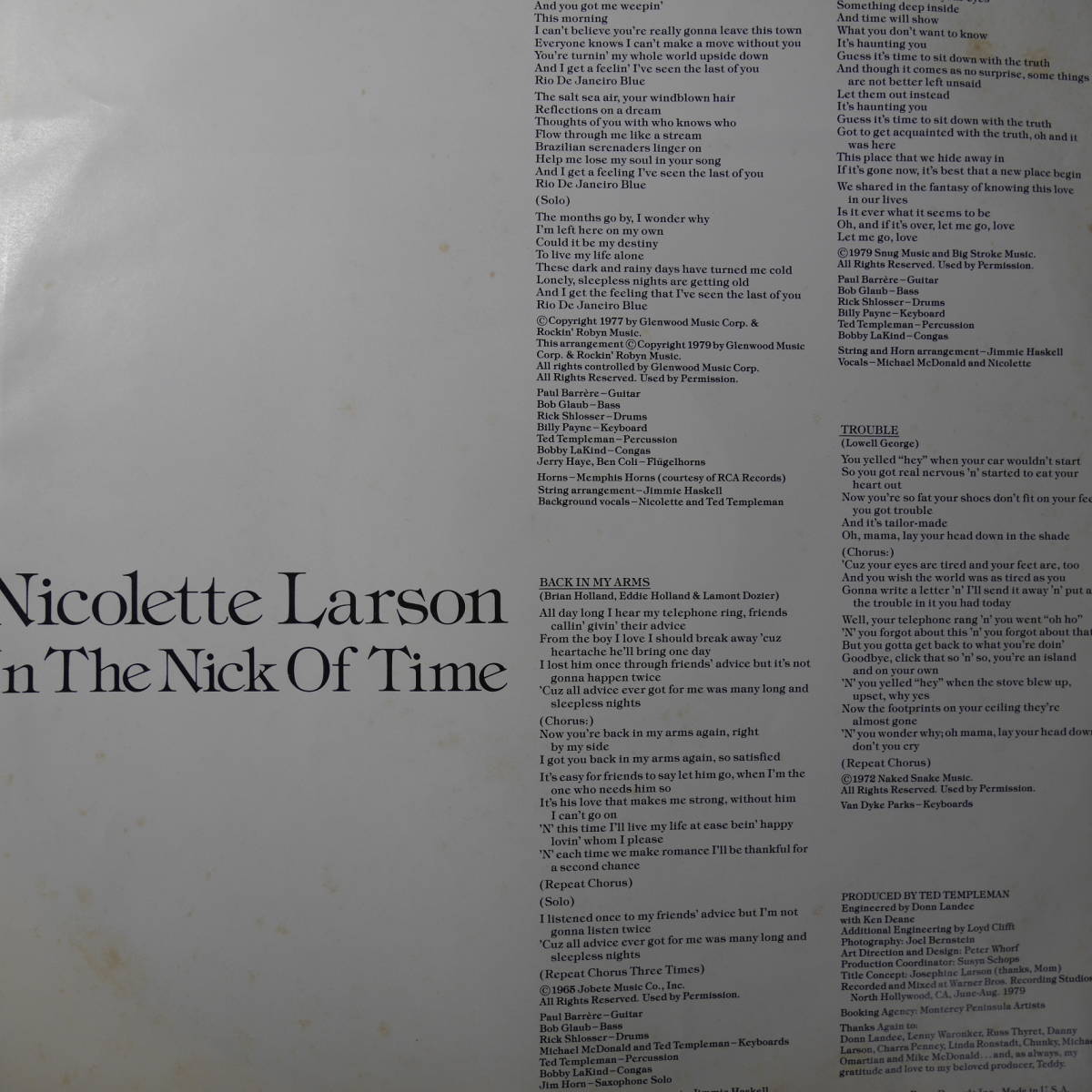  analogue * NICOLETTE LARSON / IN THE NICK of TIME ~ US paper inside sack HS-3370