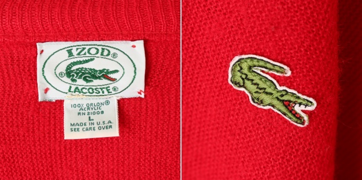 70s 80s USA製 IZOD LACOSTE ラコステ アクリル セーター Vネック レッド メンズL アメリカ古着_画像2