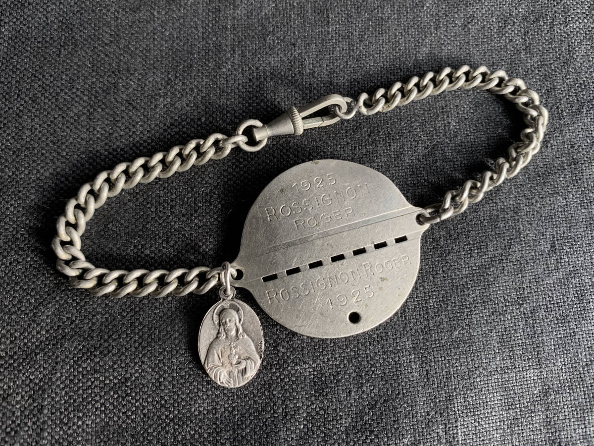 フランス軍 1925s ドッグタグ メダイ付き ブレスレット チェーン WW1 WW2 ジャケット モールスキン ボタン アンティーク ヴィンテージ