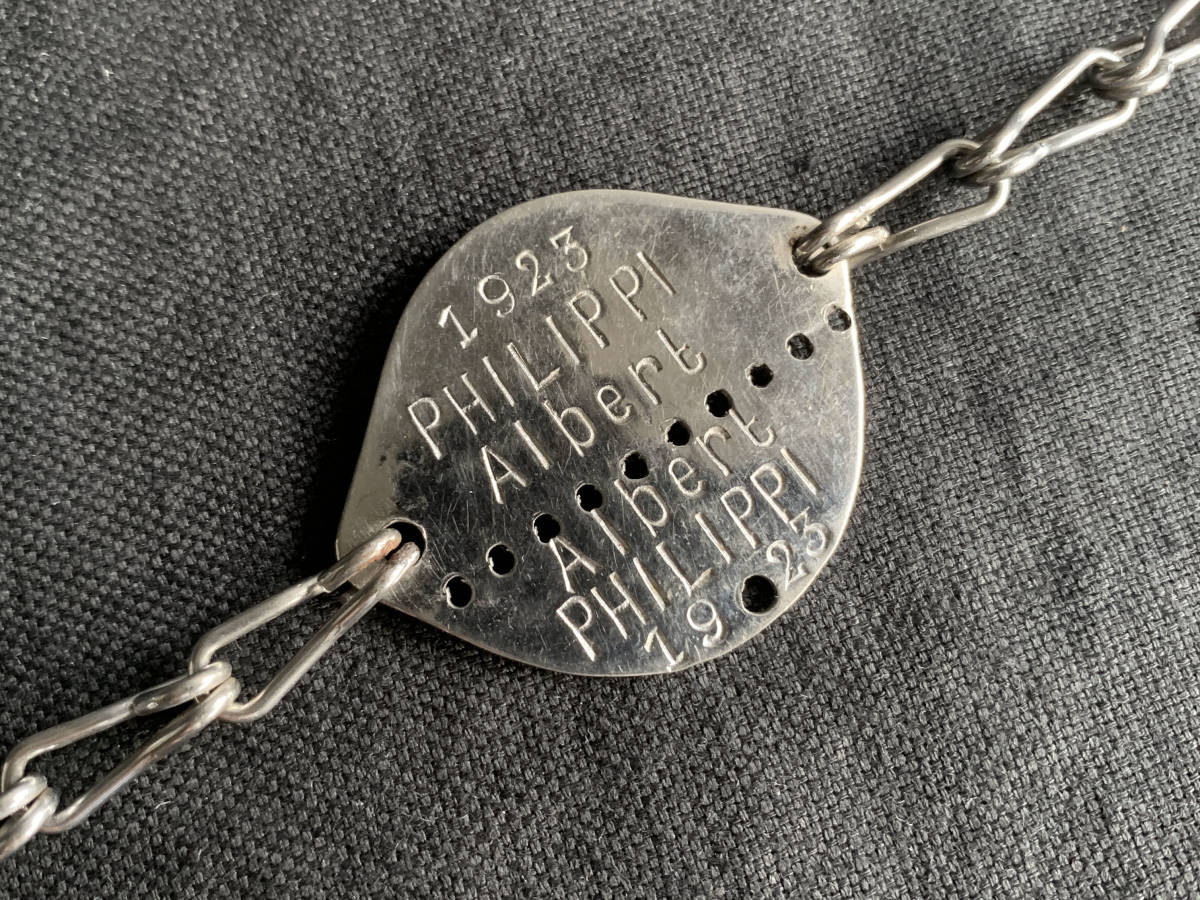 フランス軍 1923s ドッグタグ メダイ付き ブレスレット チェーン WW1 WW2 メタル ワーク モールスキン ボタン アンティーク ヴィンテージ