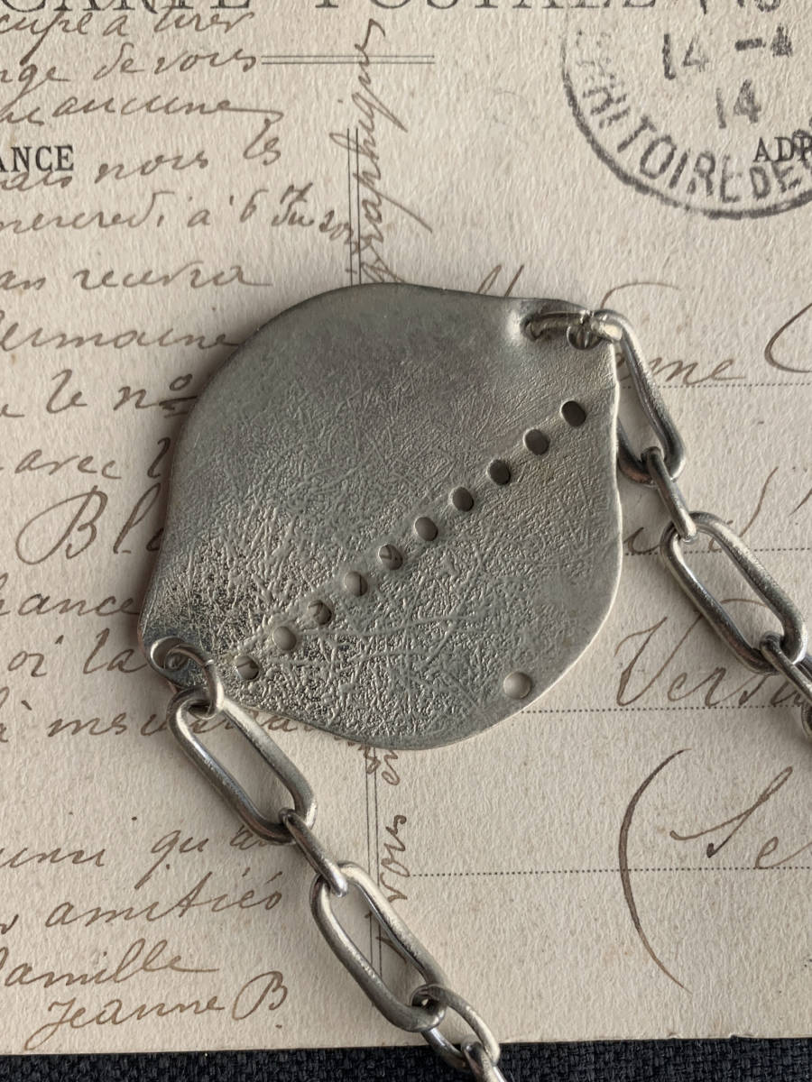 フランス軍 1923s ドッグタグ メダイ付き ブレスレット チェーン WW1 WW2 メタル ワーク モールスキン ボタン アンティーク ヴィンテージ