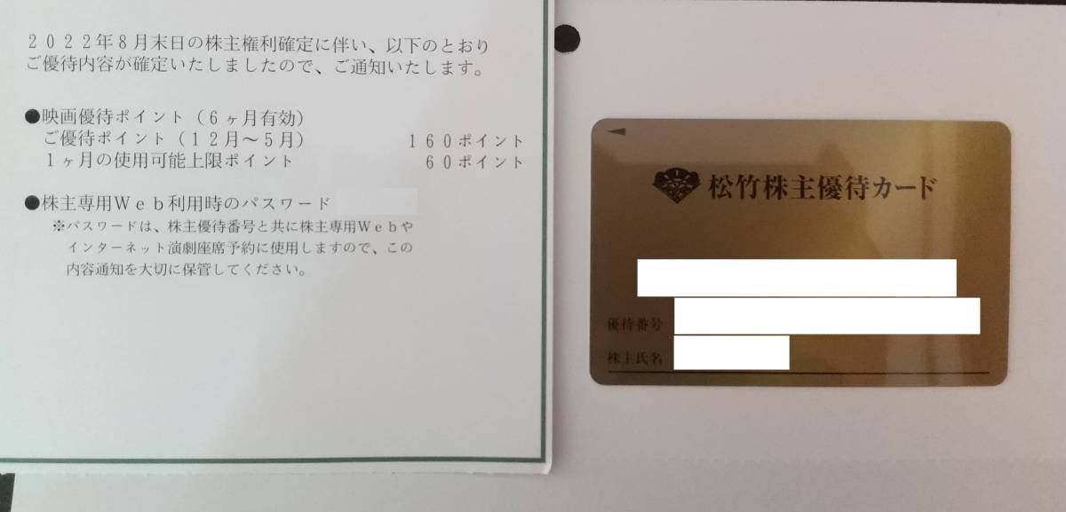 メール便可 2セットまで ☆ 最新 ☆ 松竹 株主優待 160ポイント 返却
