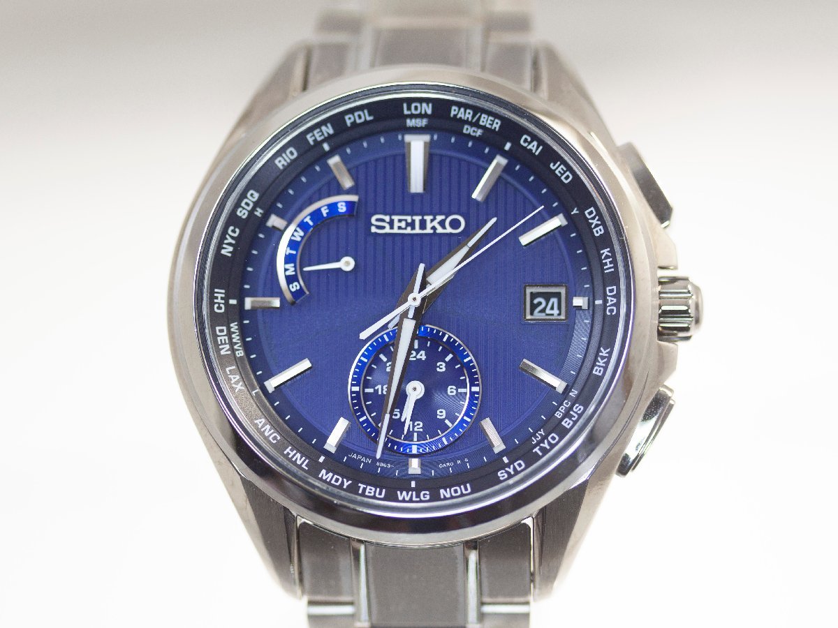 セイコー　ブライツ　メンズ電波ソーラー腕時計　SAGA285 8B63-0AV0 ブルー　チタン製　中古美品