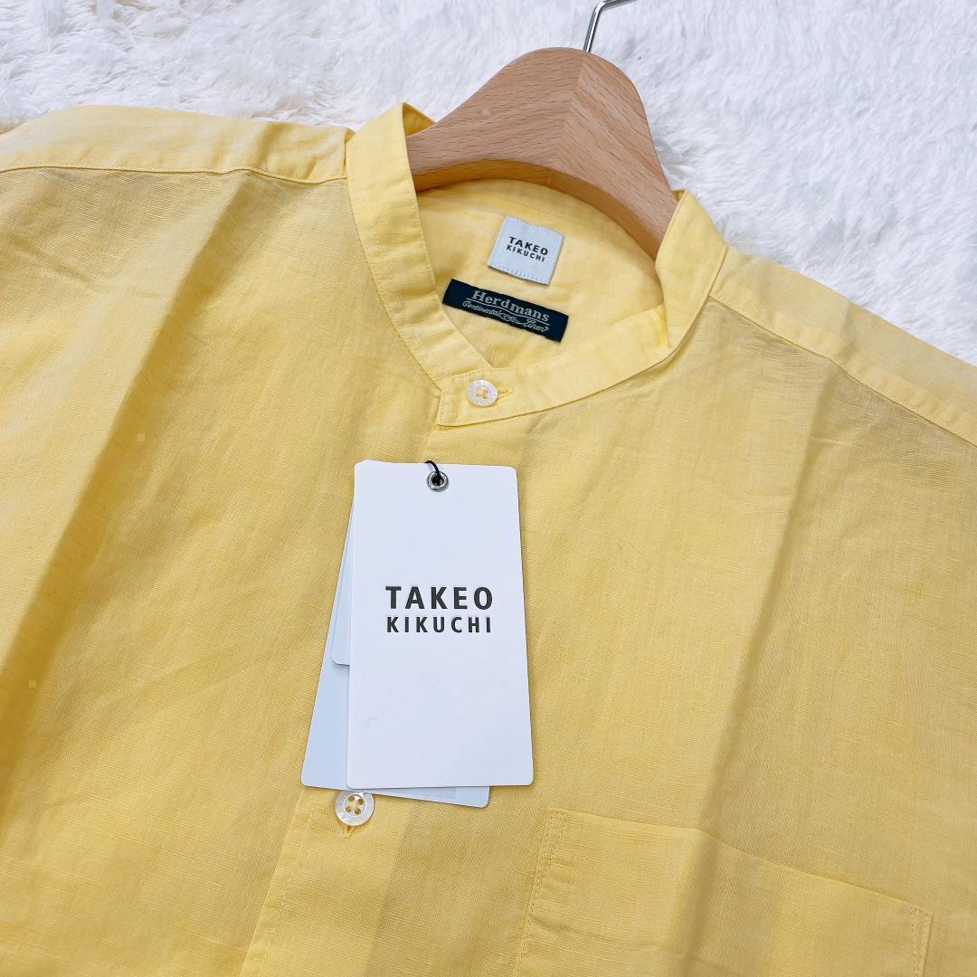 【03692】TAKEOKIKUCHI タケオキクチ ノーカラーシャツ トップス イエロー 長袖 ボタン L 黄色 新品 未使用 シンプル_画像2