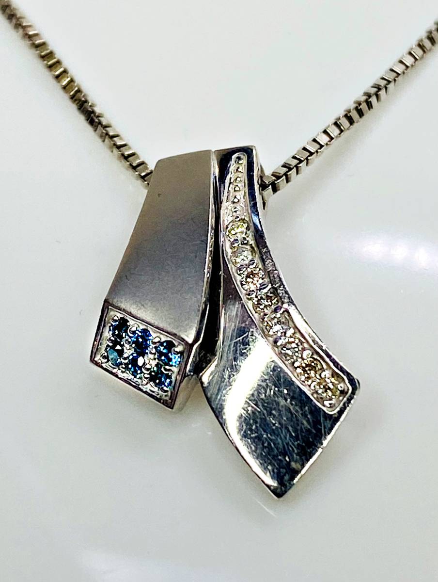 ◇K18WG ブルーダイヤ&ダイヤ ネックレス 5.2g BD 0.10ct D 0.07ct