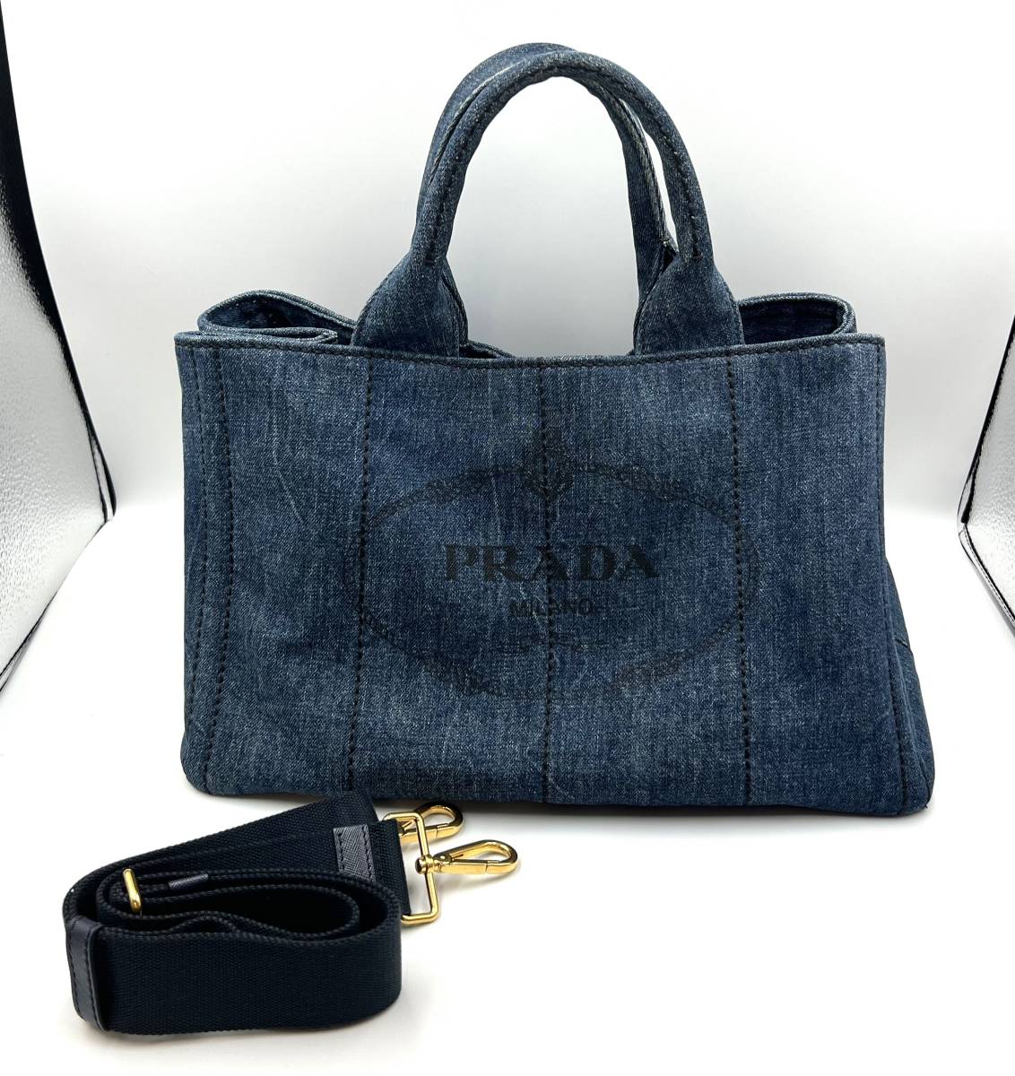 メール便対応! PRADA プラダ カナパ ブラックデニム トートバッグ