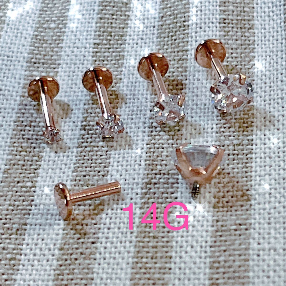 6mm1 шт прямые "лапки" CZ diamond розовое золото la Brett 14G вал 10mm
