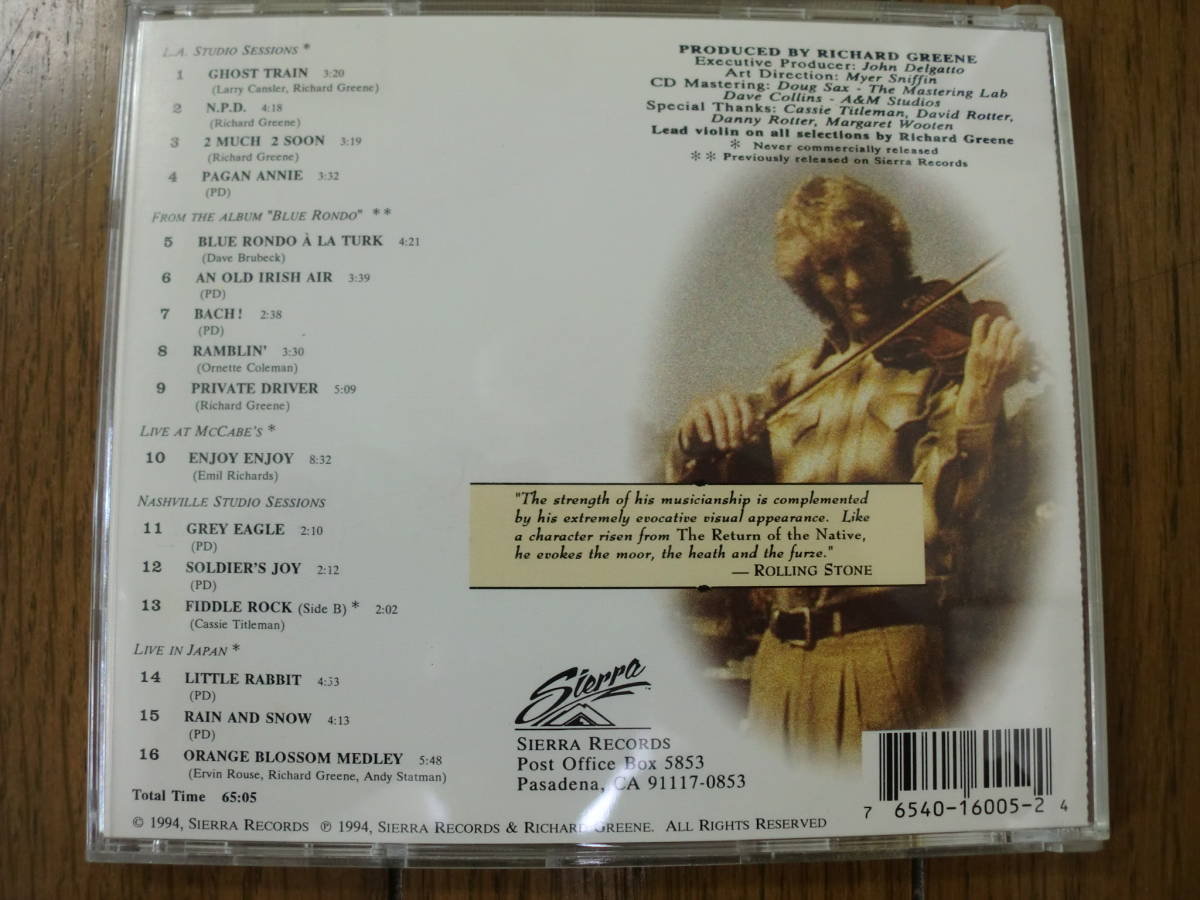 [CD]RICHARD GREEN / THE GREENE FIDDLER 1994 SIERRA RECORDS SXCD6005 голубой стакан Country * блокировка 