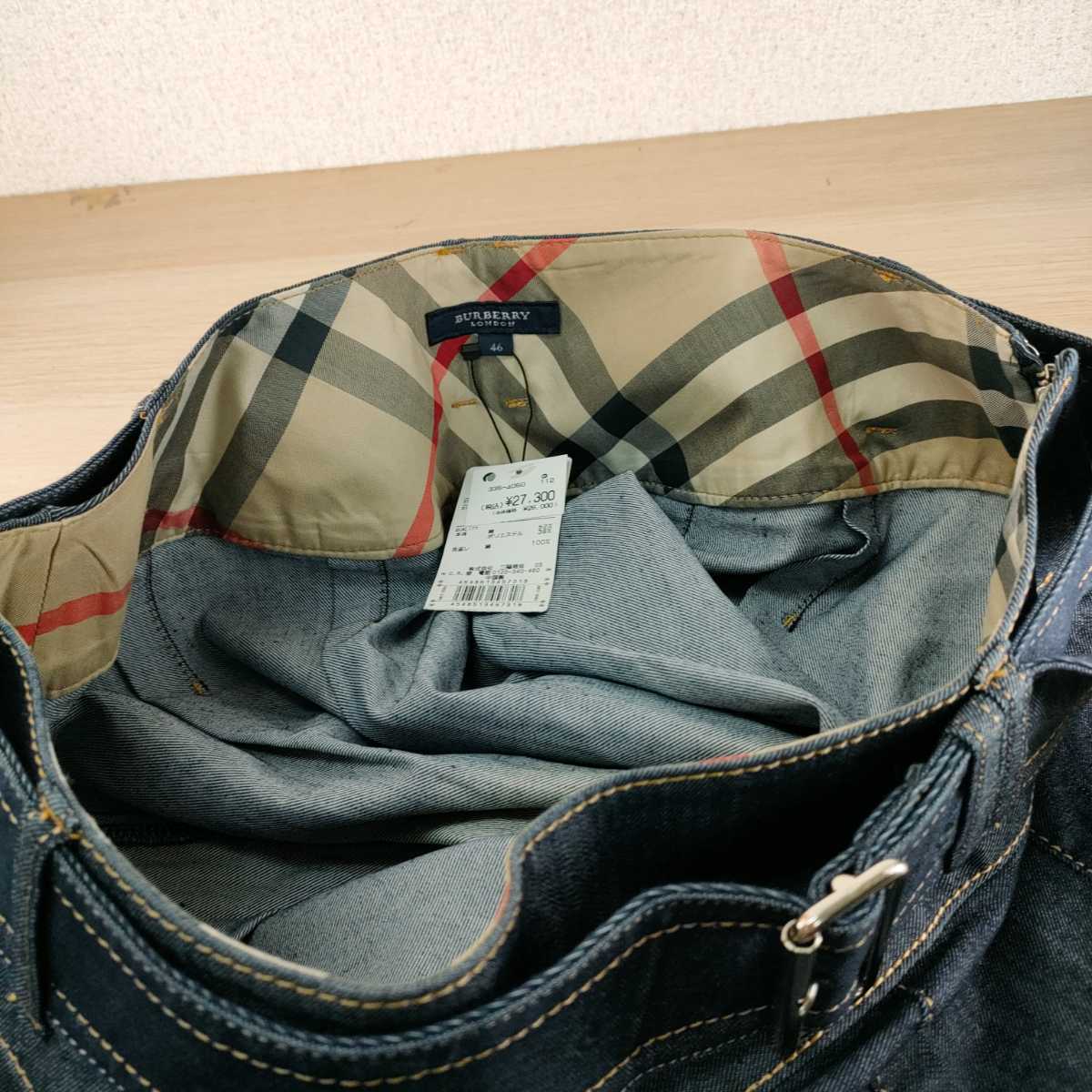 【未使用 保管品】BURBERRY LONDON バーバリーロンドン スカート ボトムス 膝丈　サイズ46 デニム系 チェックショート フレア ミニ_画像5