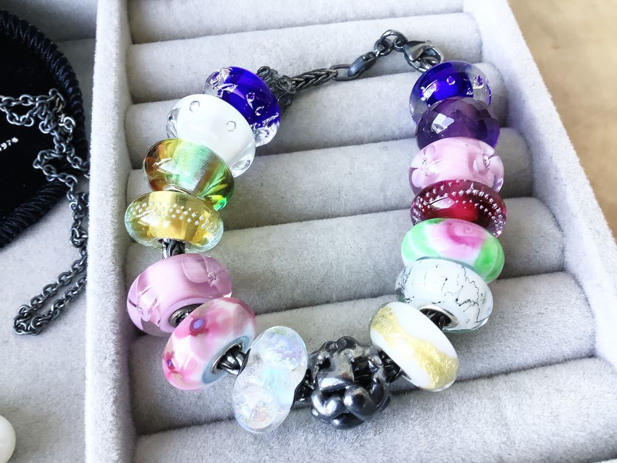 【troll beads】TROLLBEADS トロールビーズ アメジスト含む ビーズ16点+シルバーブレスレット+パールチェーンネックレス 豪華セット