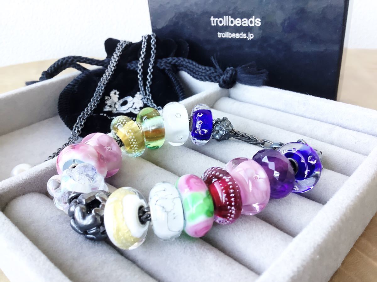 【troll beads】TROLLBEADS トロールビーズ アメジスト含む ビーズ16点+シルバーブレスレット+パールチェーンネックレス 豪華セット