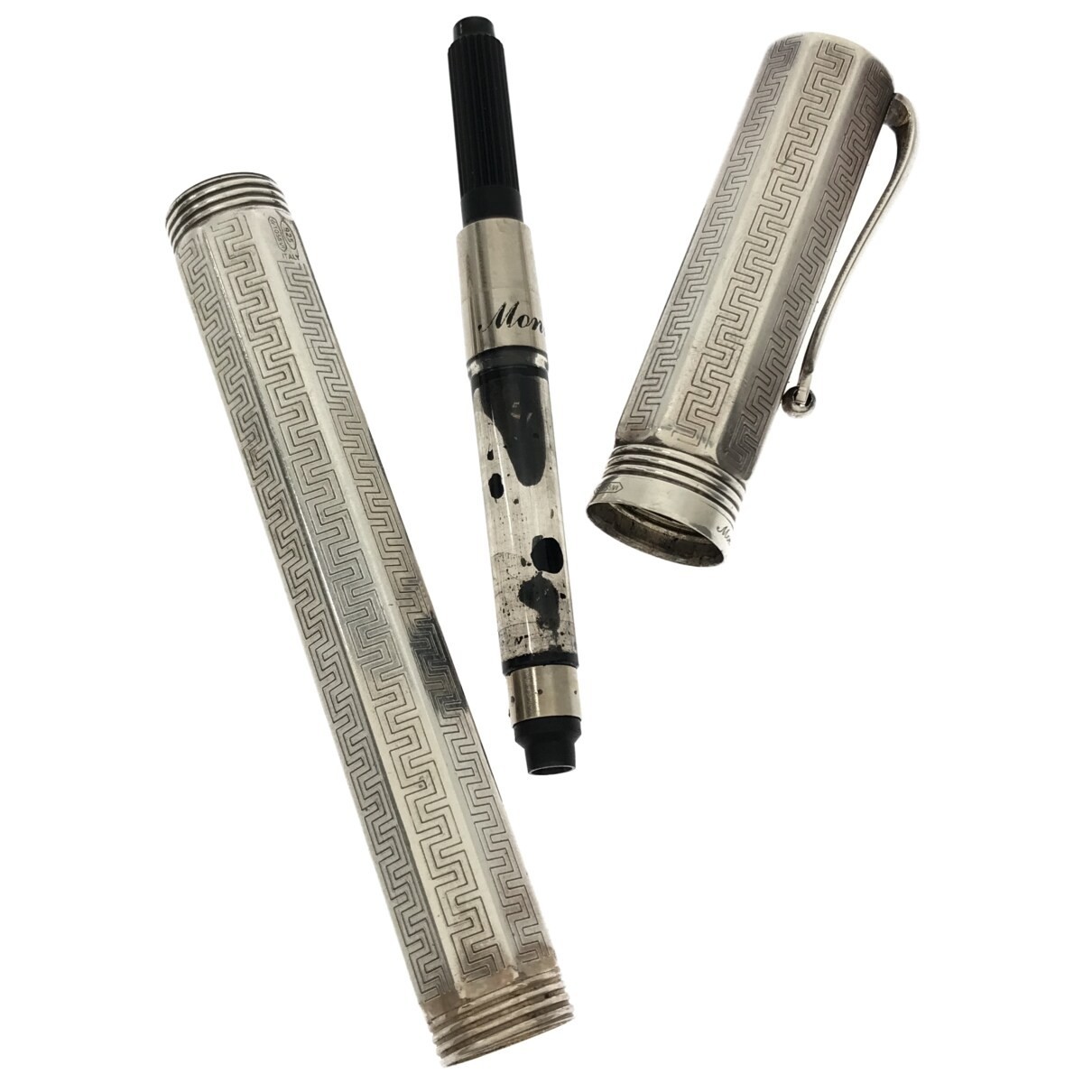 【希少】Montegrappa Sterling 925 モンテグラッパ レミニッセンス 万年筆 スターリングシルバー ペン先 18金 ITALY 750 F 刻印 文具 J780 8