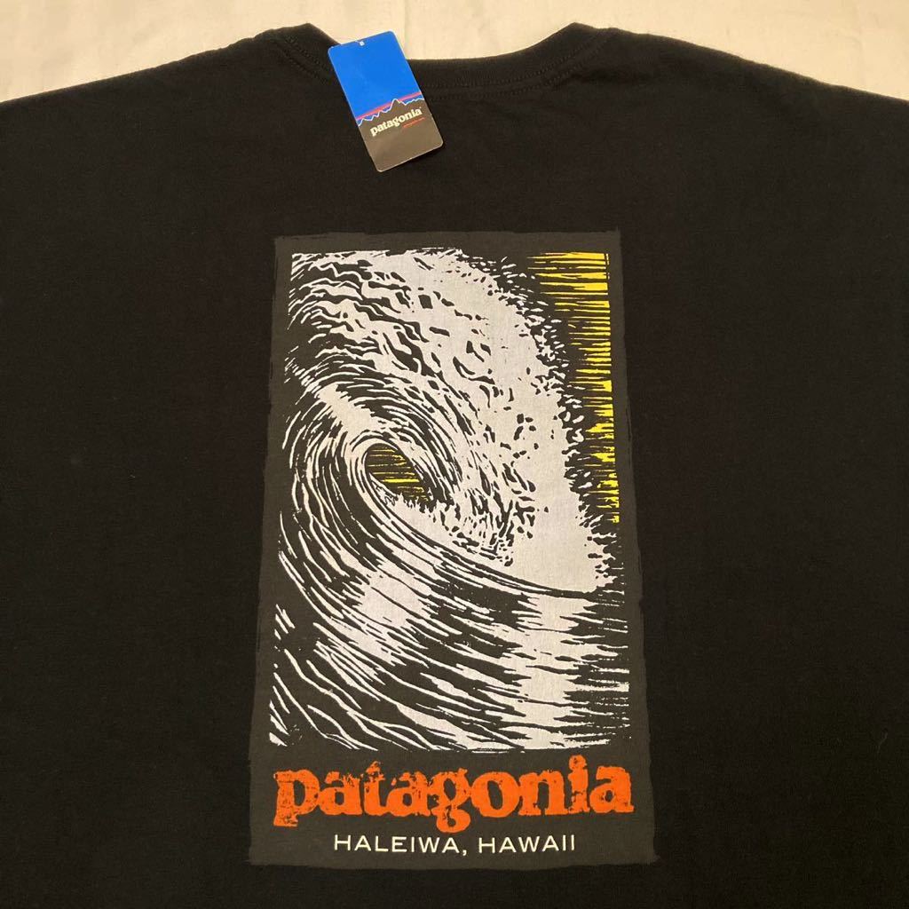 Lサイズ 新品【2011・デッドストック】ハレイワ限定 patagonia メンズ・ビッグウェーブ・Tシャツ (ブラック) MADE IN USA製 ハワイ廃盤希少