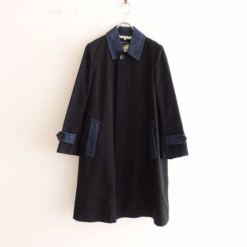 ■トリココムデギャルソン tricot COMME des GARCONS *デニム切替ステンカラーコート*MブラックAライン0422【71E22】