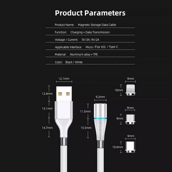 ■iphone用■ 磁気収納モバイルケーブル１m マイクロＵＳＢ タイプC 充電器 ソケット着脱式 ホワイト 携帯関連ツールシリーズ E188_画像5