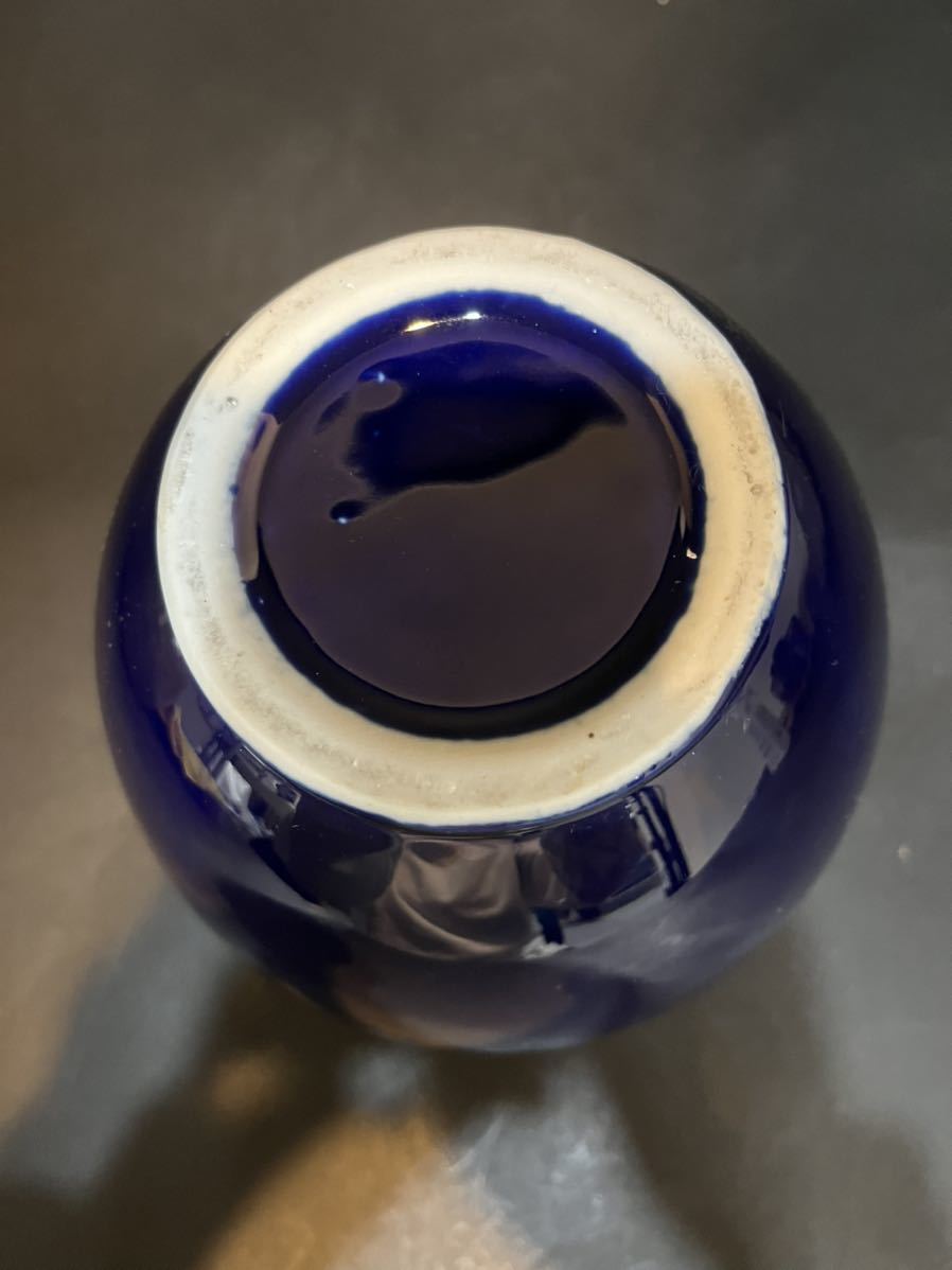 高松窯　コバルトブルー　花瓶　椿　鳳凰　藍色　和柄　陶器_画像7
