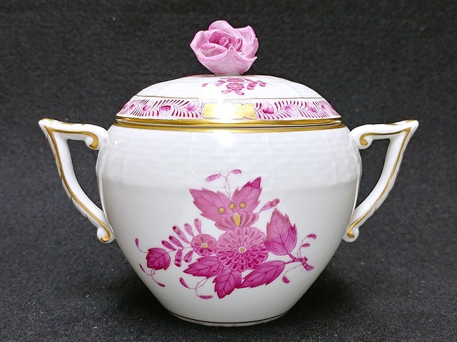 3QV売切!税無し☆ヘレンド☆アポニーピンク☆シュガーポット☆薔薇