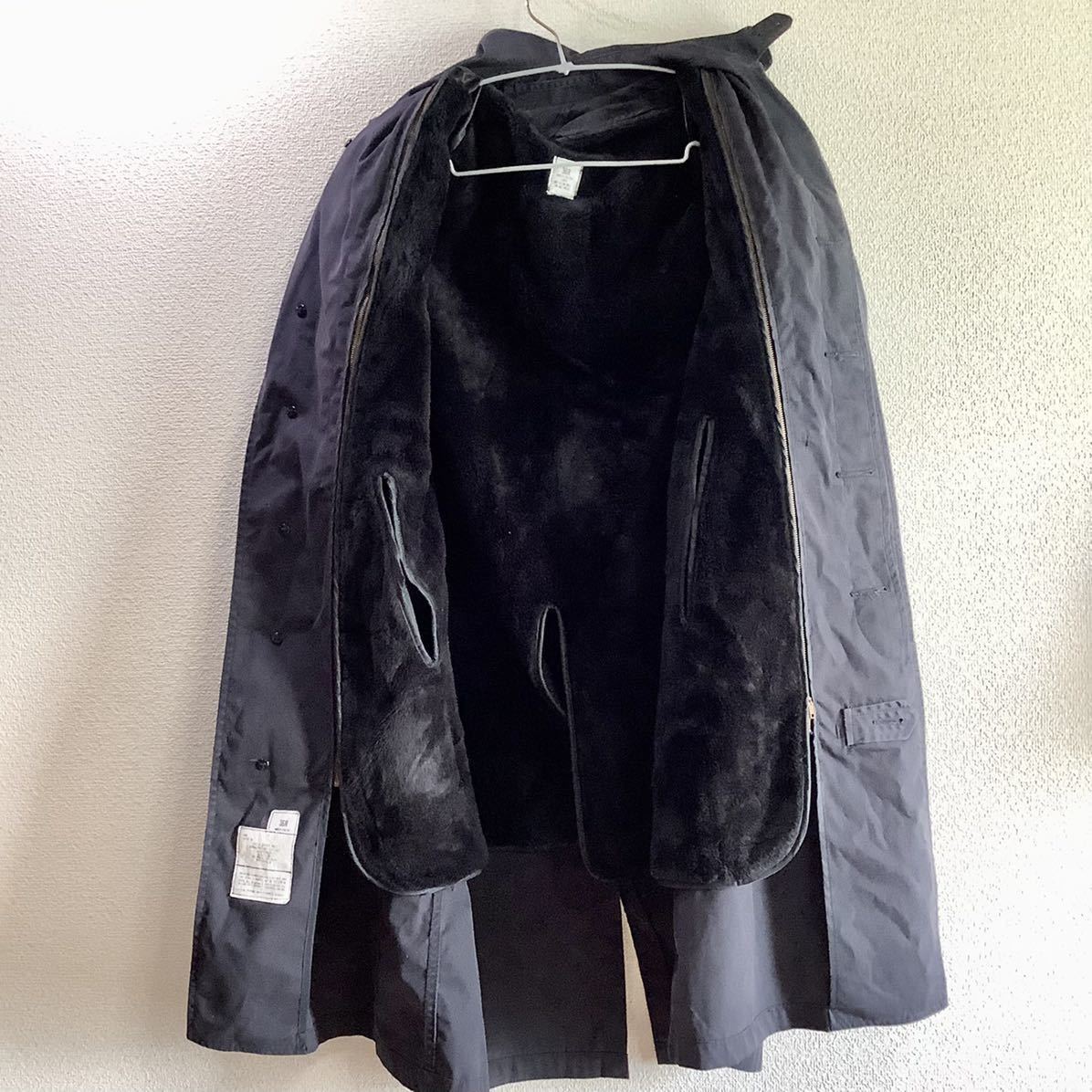 米軍実物 80s U.S.NAVY ALL WEATHER COAT 36R 大き目 実寸L位 ネイビー 紺色 ライナー付 ミリタリーコート ステンカラーコート 1987年 古着_画像8