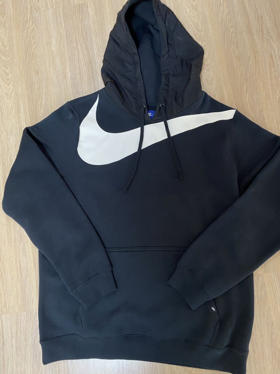 新品未使用！国内正規品！NIKE ハイブリッド　フリース　パーカー　XL 黒　ブラック　ナイキ　BIG SWOOSH ビッグスウォッシュ　フーディー_画像1