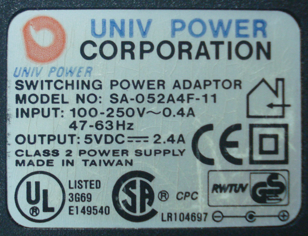 UNIV POWER SA-052A4F-11 5VDC2.4A ■1308-01_画像2