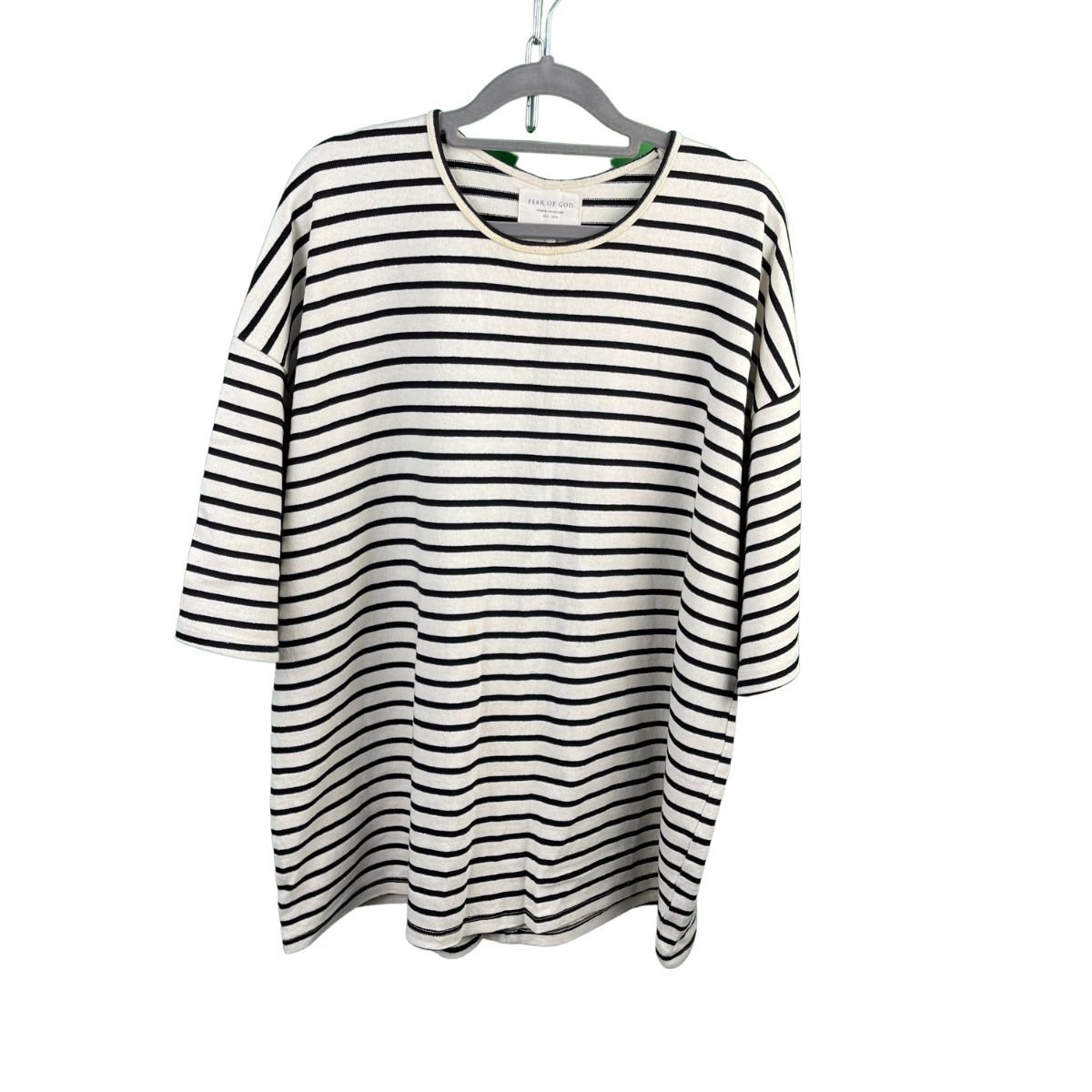 Z121■FEAR OF GOD FOG フィアオブゴッド■ボーダー Tシャツ 半袖カットソー ホワイト×ブラック L■_画像1