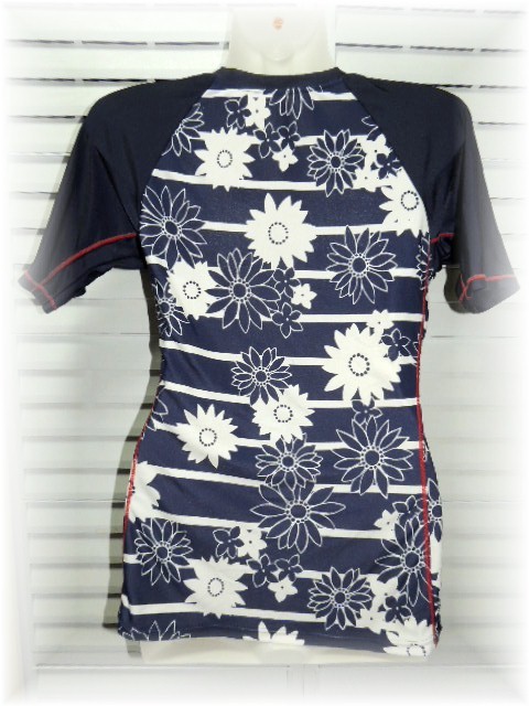 CONVERSE front fastener short sleeves tankini separate swimsuit 9 number /M navy × white 