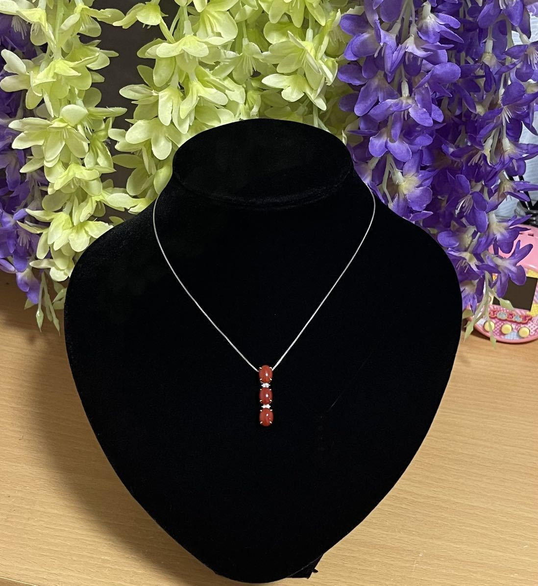  natural . red .. pendant top attaching . red ..3.76 diamond 0.04 stamp equipped K18WG&Pt850 Venetian changer 40cm necklace set 