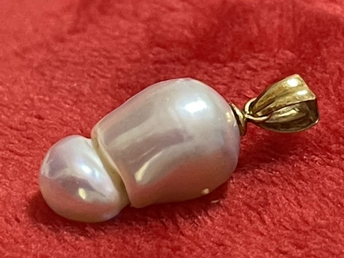 Ｋ１８ゴールド　天然バロック真珠　“K18”刻印あり　ペンダントトップ　jewelry 可愛くて面白い形のバロック真珠　2.5g_画像9
