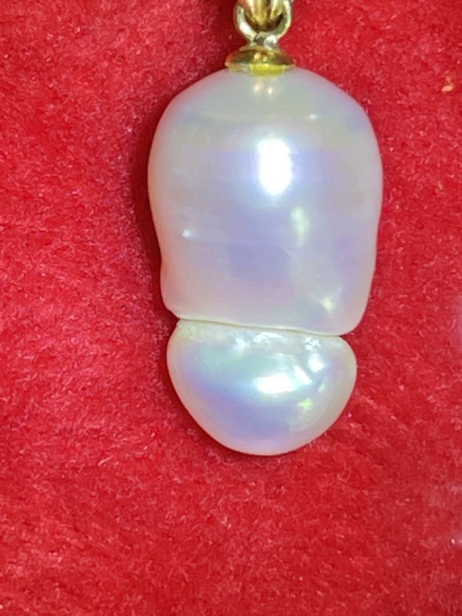 Ｋ１８ゴールド　天然バロック真珠　“K18”刻印あり　ペンダントトップ　jewelry 可愛くて面白い形のバロック真珠　2.5g_画像1