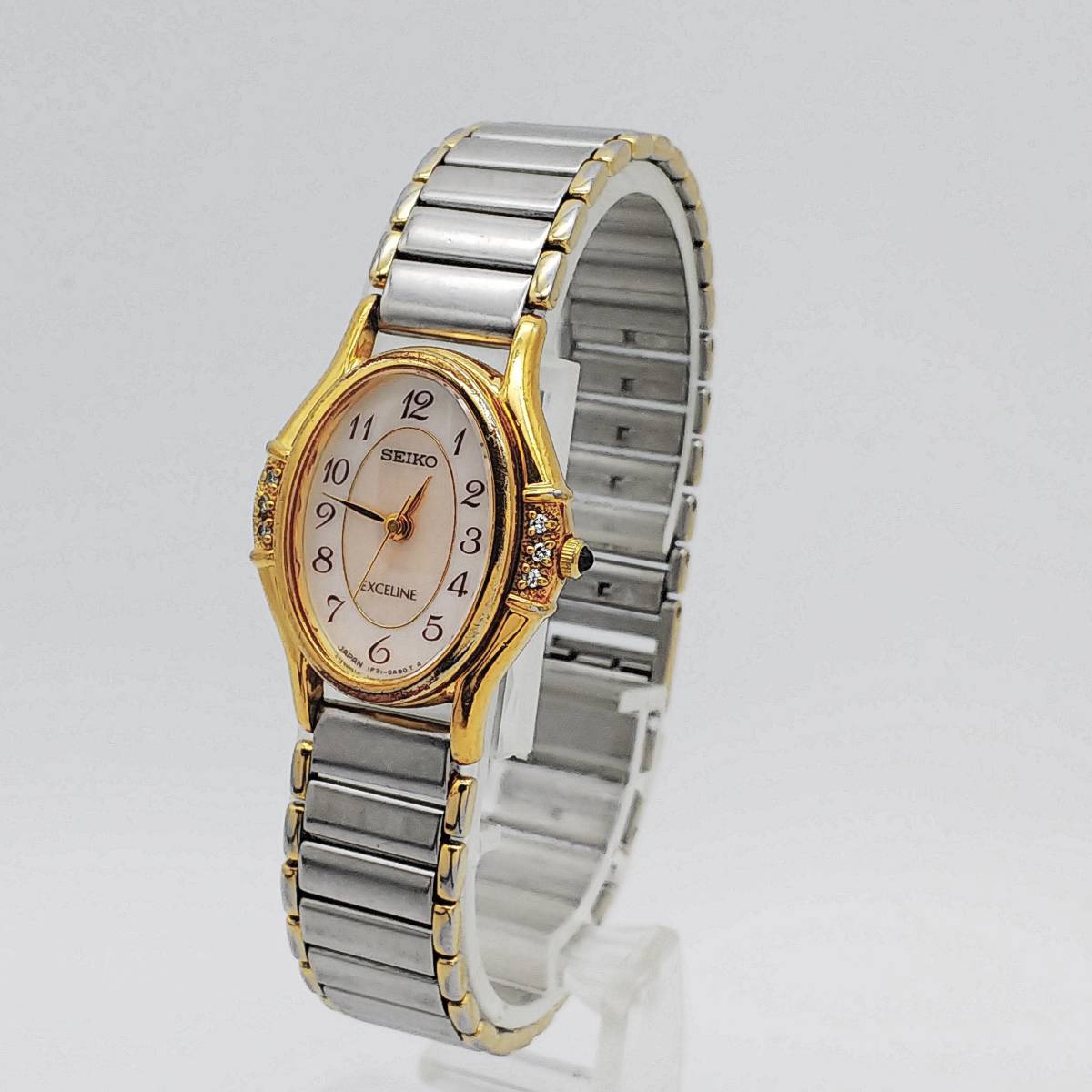 【電池交換済】◆セイコー◆SEIKO◆エクセリーヌ◆Exceline◆6Pダイヤ◆ホワイトシェル◆1f21-6F50◆レディース/腕時計/アナログ/クォーツ