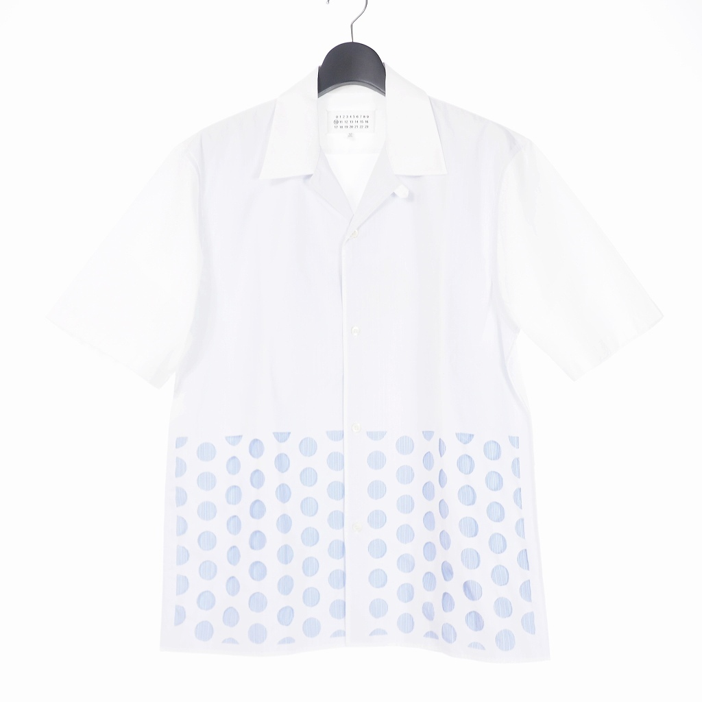 未使用品 メゾンマルジェラ Maison Margiela 10 20AW Dot Short Sleeve Shirt シャツ 半袖 オープンカラー ドット柄 39 白 ホワイト S50DL0_画像1