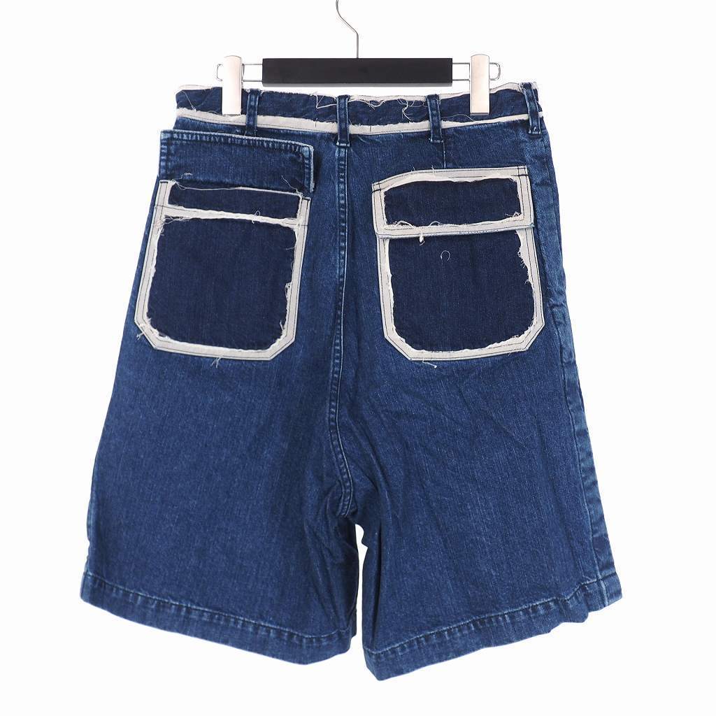 未使用品 ピーイーオーティーダブリューエージー P.E.O.T.W AG 20SS TUCK WIDE SHORTS タック ワイド ショーツ デニム パンツ 1 インディゴ_画像2