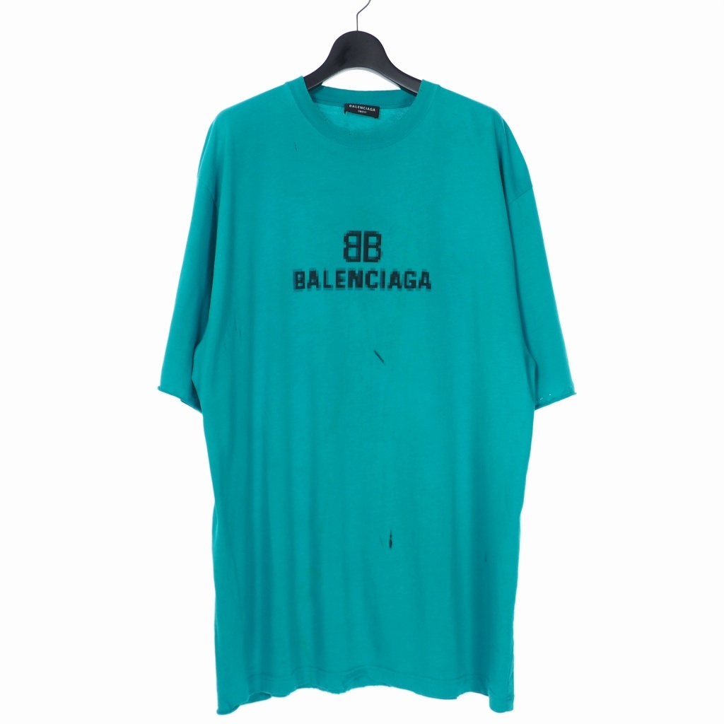 バレンシアガ BALENCIAGA 21AW ダメージ加工 ピクセルロゴ プリント T