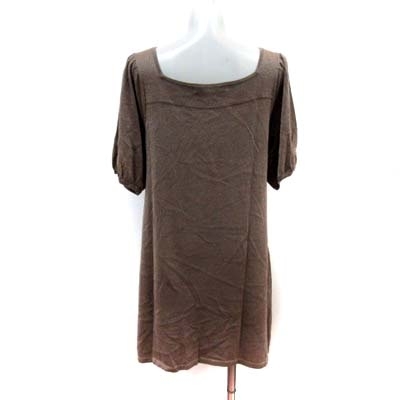  Michel Klein MICHEL KLEIN knitted One-piece knee height . minute sleeve flax .linen.38 tea Brown /YI lady's 