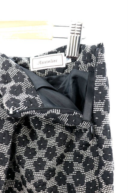 アナトリエ ANATELIER スカート ミニ ギャザー 花柄 36 黒 ブラック /M2S レディース_画像5