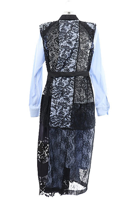 トーガ プルラ TOGA PULLA 20AW LACE MIX DRESS レース ミックス ドレス シャツ 切替 ロング ワンピース TP02-FH238 36 青 黒 ライトブルー_画像2