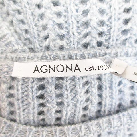 アニオナ AGNONA 五分袖 ニット セーター カシミヤ 麻 リネン S 水色