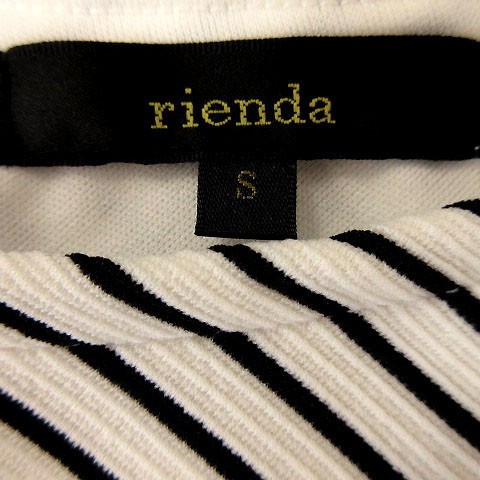 リエンダ rienda ワンピース ひざ丈 ノースリーブ 白 黒 S ボーダー レース レディース_画像4