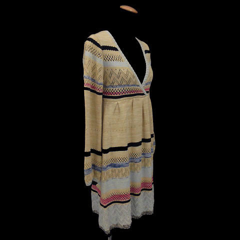  unused goods c.csari by chiyukinisen tunic long sleeve knitted cotton . beige multicolor S lady's 
