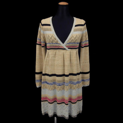  unused goods c.csari by chiyukinisen tunic long sleeve knitted cotton . beige multicolor S lady's 