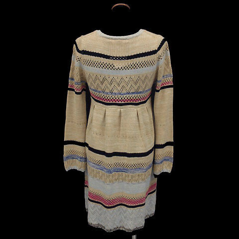  unused goods c.csari by chiyukinisen tunic long sleeve knitted cotton . beige multicolor S lady's 