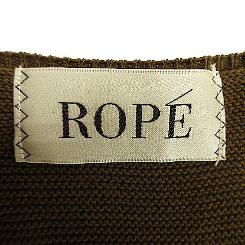  Rope ROPE knitted short sleeves fringe V neck khaki 38 lady's 